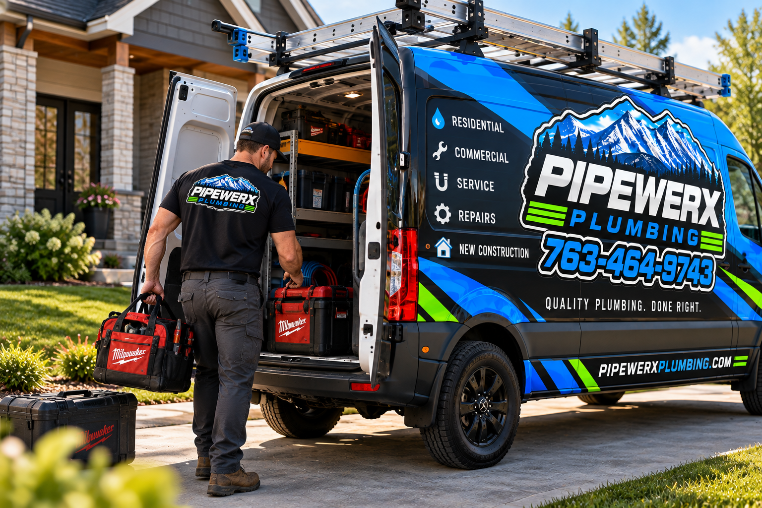 Pipewerx Plumber Unloading Tools from Service Van