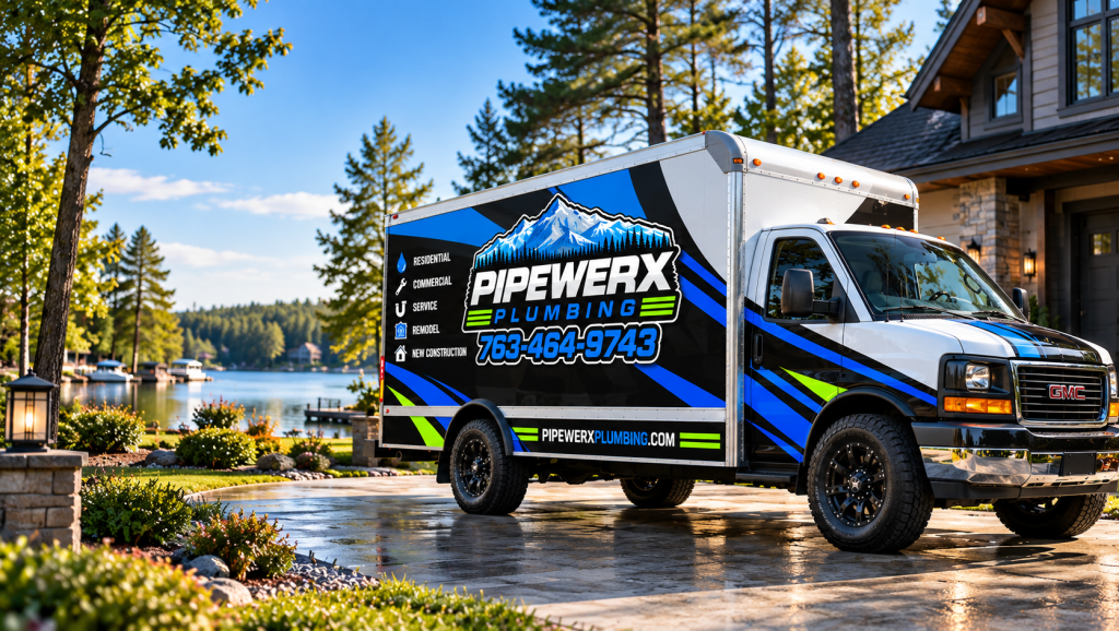 Pipewerx Plumbing Service Truck by the Lake
